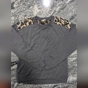 Grey color long sleeve tee with floral insert | Size XS